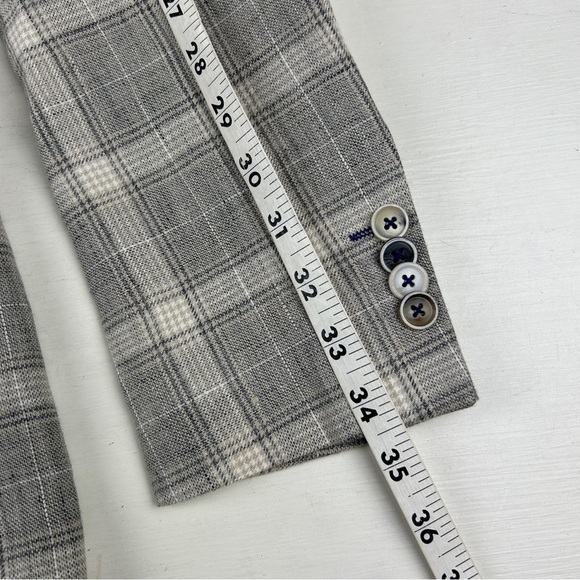 Sand Copenhagen Plaid Blazer Men 40R Jacket Gray Check Single Breasted Linen - Picture 9 of 10